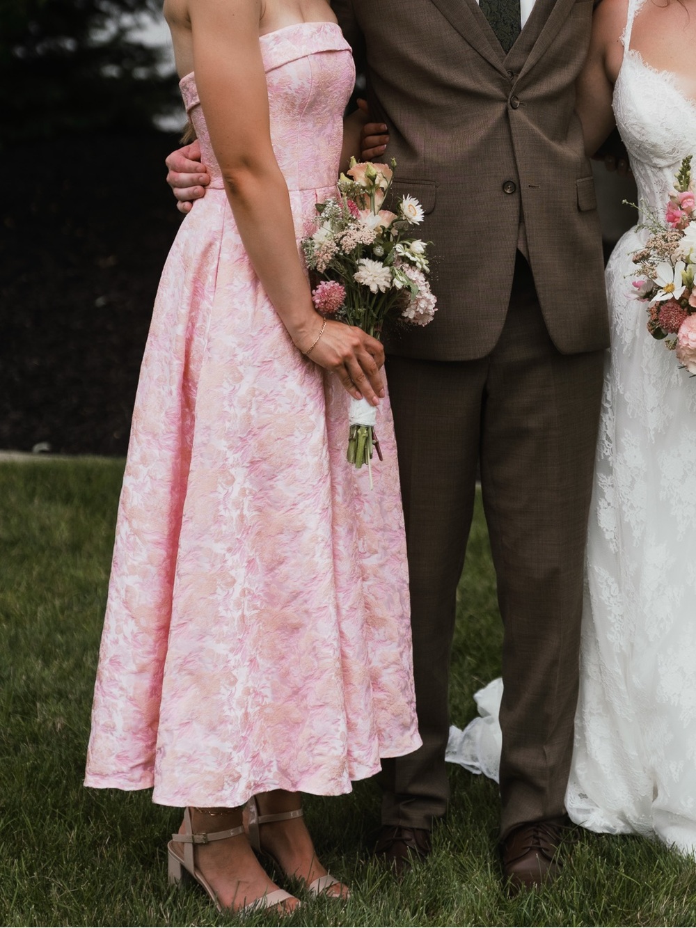 Azazie Emberlyn pink multi a line ankle length maxi bridesmaid dress
